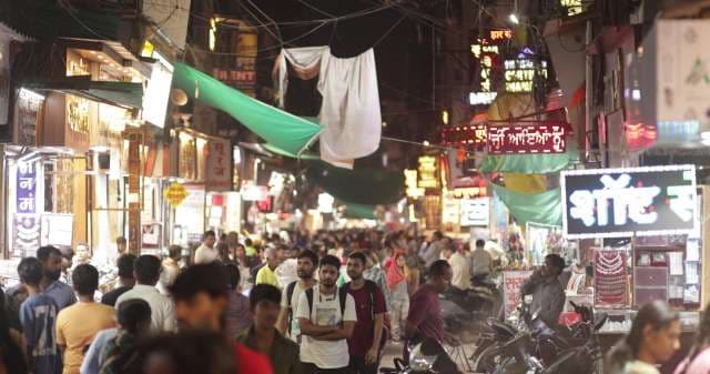 Bustling Night Market in Indian City Street Scene
