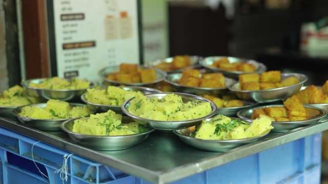 Traditional Indian Street Food Dhokla Served Fresh