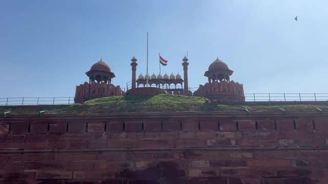 Historic Red Fort in Delhi With Indian Flag Waving