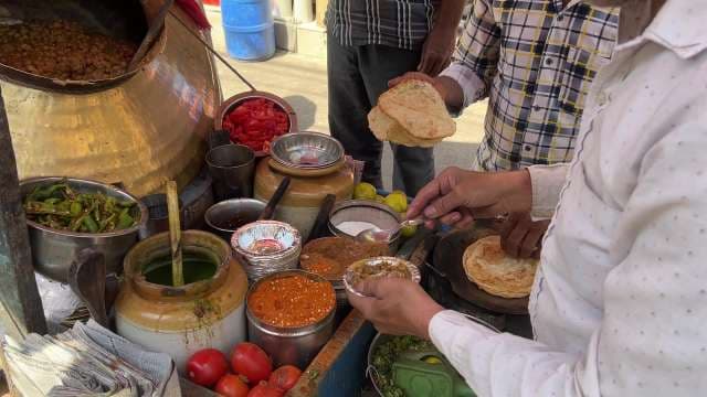 Authentic Chole Bhature Served Fresh at Indian Street Food Stall