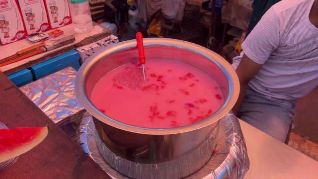 Refreshing Indian Street Vendor Rose Milk Drink Preparation