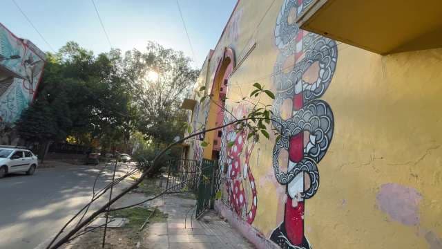 Vibrant Urban Street Art on City Building Wall