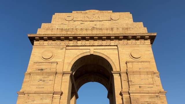 India Gate War Memorial in New Delhi Against Clear Sky