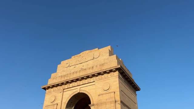 India Gate Monument Against Clear Blue Sky in New Delhi