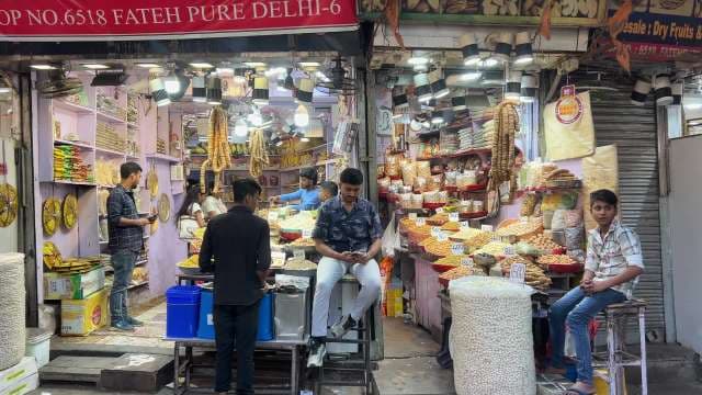Vibrant Dry Fruit and Snack Market in Old Delhi Bazaar