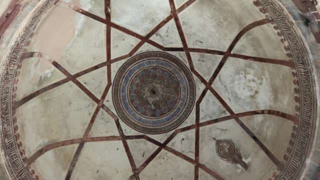 Intricate Islamic Geometric Dome Ceiling Art in Mosque