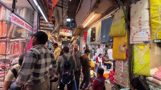 Bustling Textile Market in Delhi's Famous Shopping District