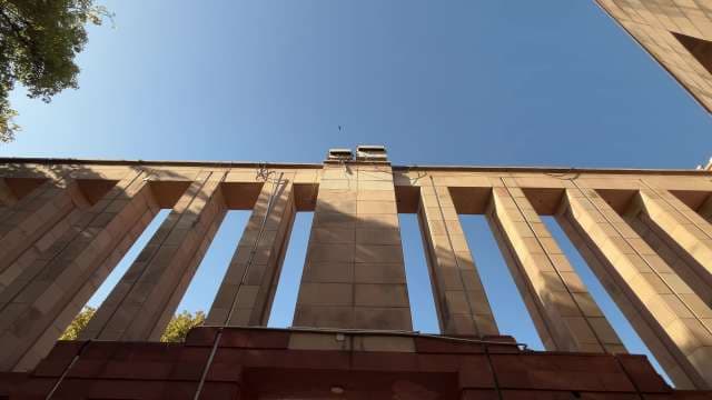 Modern Architectural Columns Against a Clear Sky
