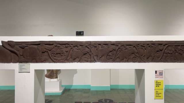 Ancient Stone Relief of Elephant Procession on Display