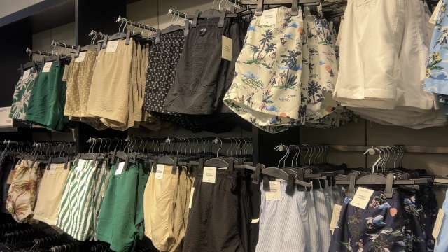 Trendy Men's Swim Shorts on Display at Retail Store