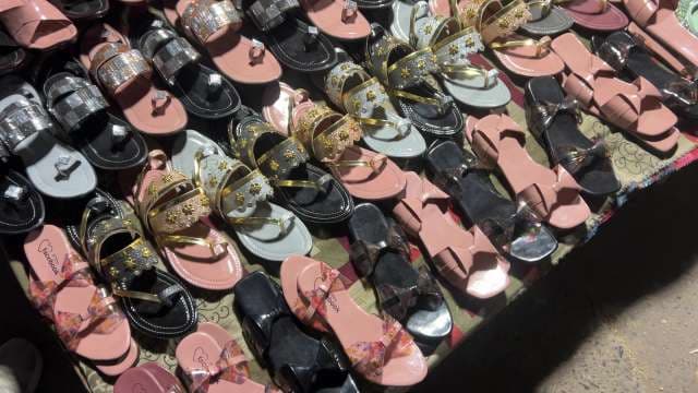 Trendy Women's Sandals Displayed at Local Street Market
