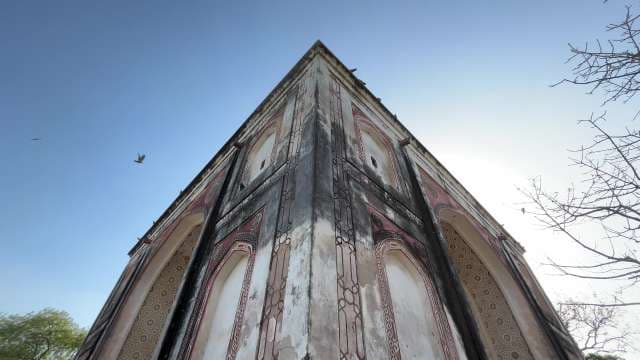 Dramatic Upward View of Humayun's Tomb Architecture