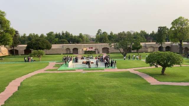 Visitors Gather at Gandhi Memorial Raj Ghat in New Delhi