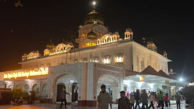 Gurudwara Bangla Sahib Illuminated at Night in New Delhi