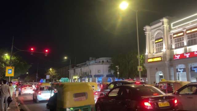 Night Traffic Jam at Connaught Place, New Delhi