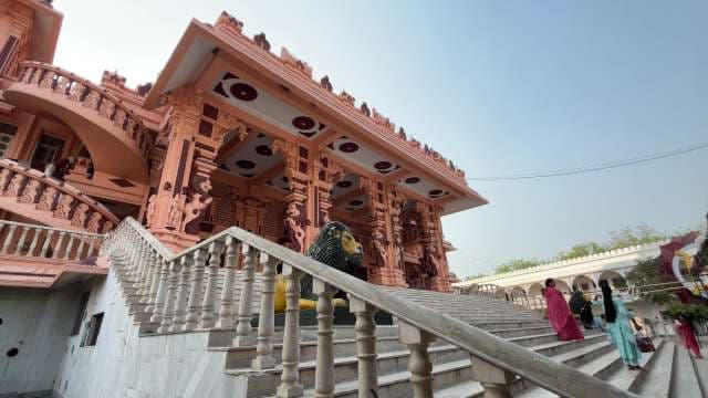 Beautiful Hindu Temple Entrance With Visitors in India