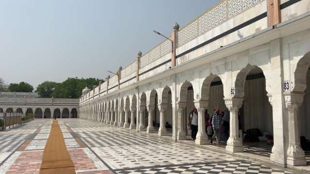 Stunning White Marble Courtyard at Indian Religious Landmark