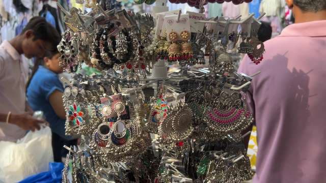 Colorful Indian Traditional Earrings on Street Market Display