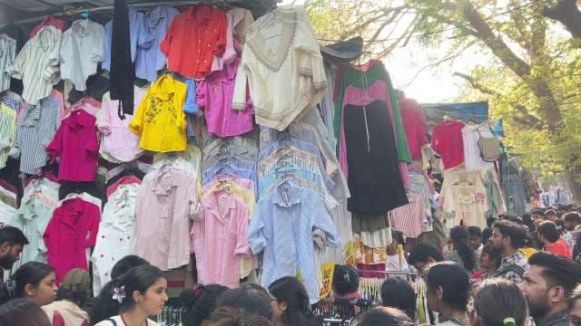 Colorful Street Market Fashion Shopping Rush in Delhi