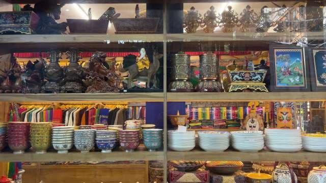 Colorful Tibetan Handicrafts and Traditional Souvenirs on Display