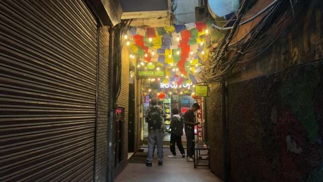 Colorful Tibetan Alleyway With Gangchen House Restaurant