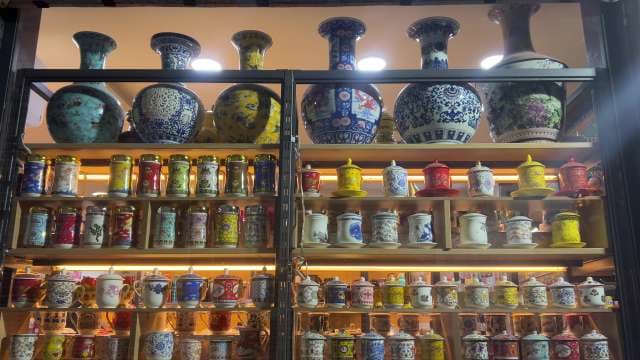 Colorful Chinese Ceramic Vases and Tea Jars Display