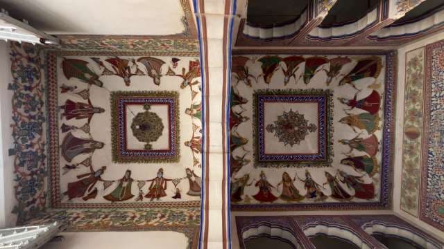 Intricate Painted Ceilings of Indian Palace Courtyard