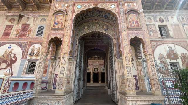 Intricate Frescoed Entrance of Shekhawati Haveli, Rajasthan
