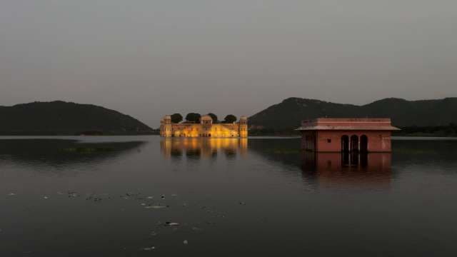 Jal Mahal Water Palace Illuminated at Dusk in Jaipur