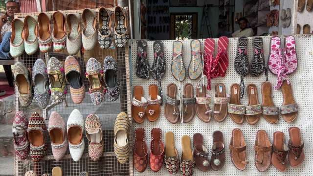 Traditional Indian Footwear Display at Local Street Market