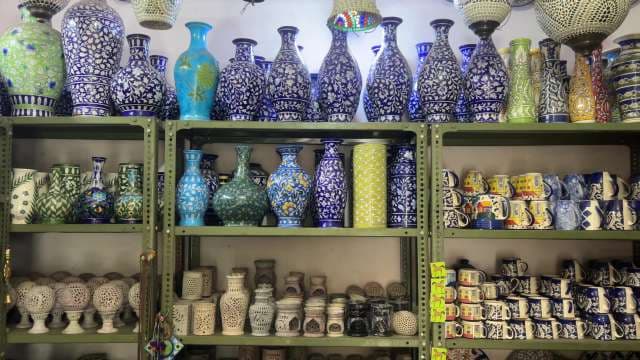 Colorful Traditional Pottery Display in Jaipur Ceramic Shop