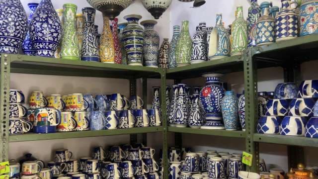 Colorful Handcrafted Pottery Display in Indian Ceramic Shop