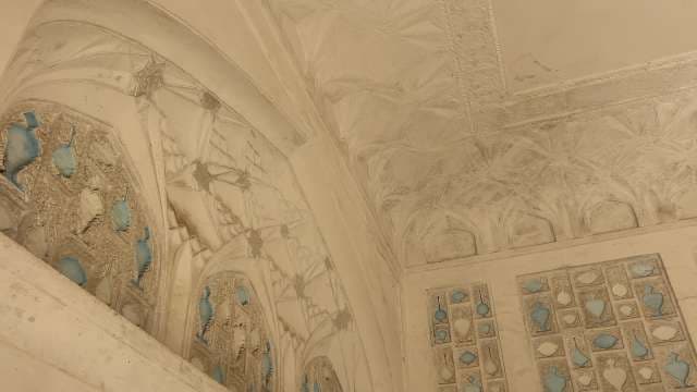 Intricate Stucco and Blue Pottery Ceiling in Historic Palace