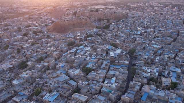 Aerial View of Jaisalmer Fort and Historic Cityscape at Sunset