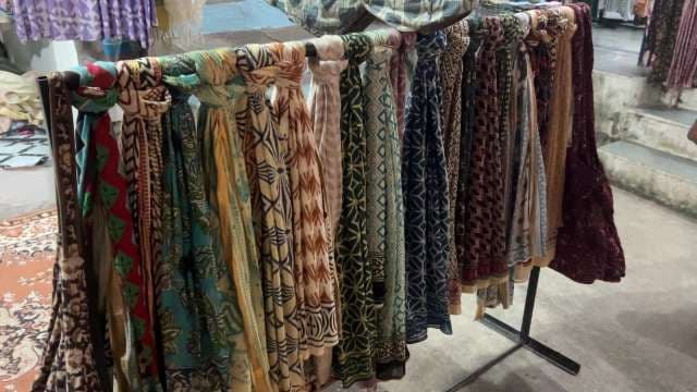 Handmade Block Print Scarves Displayed in Artisan Market
