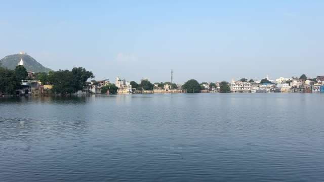 Scenic Lake Pichola View With Udaipur City Skyline