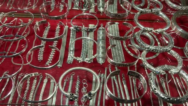 Sterling Silver Bracelets and Bangles on Display