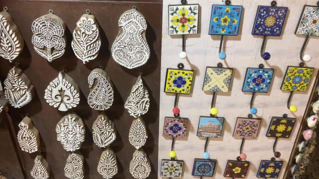 Handcrafted Indian Wooden Stamps and Colorful Ceramic Wall Hooks