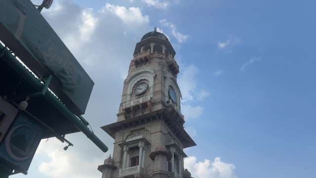 Historic Clock Tower Against Blue Sky in Ajmer Rajasthan