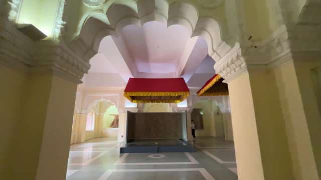 Majestic Indian Palace Interior With Ornate Arches and Canopies