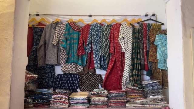 Colorful Display of Traditional Indian Block-Printed Clothing