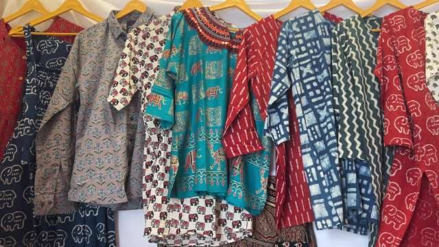 Colorful Traditional Indian Block Print Kurtas on Display