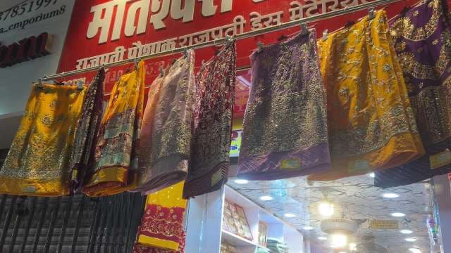 Vibrant Indian Lehengas Displayed at Local Dress Shop