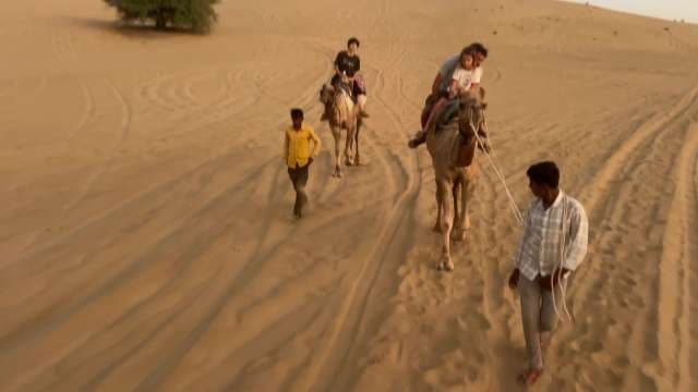 Camel Safari Adventure in Expansive Desert Landscape