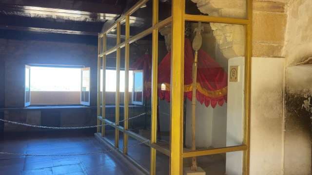 Ancient Royal Umbrella Artifact Displayed in a hindu temple