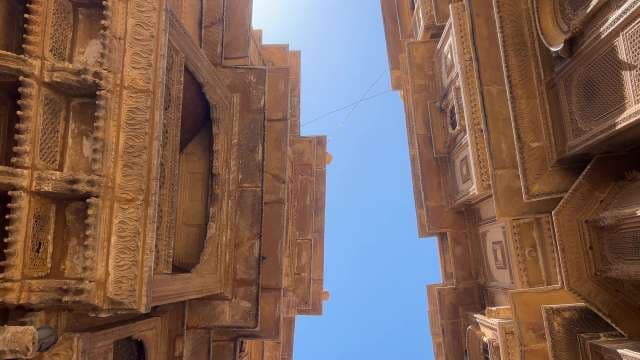 Intricate Indian Heritage Architecture Against Clear Blue Sky