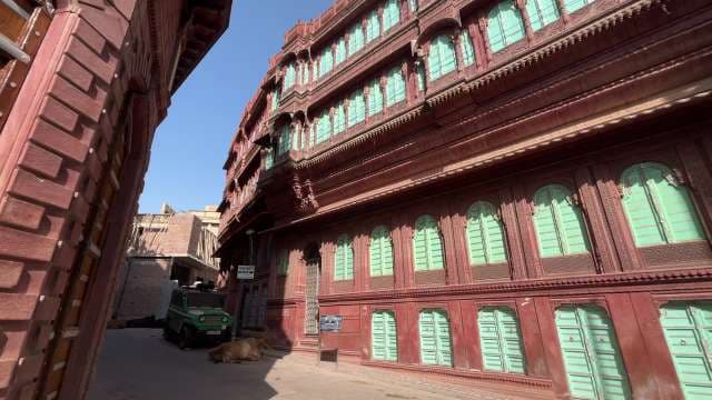 Majestic Red Sandstone Haveli in Jodhpur's Historic Streets