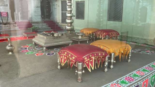 Traditional Indian Chowki and Silver Bajot Display