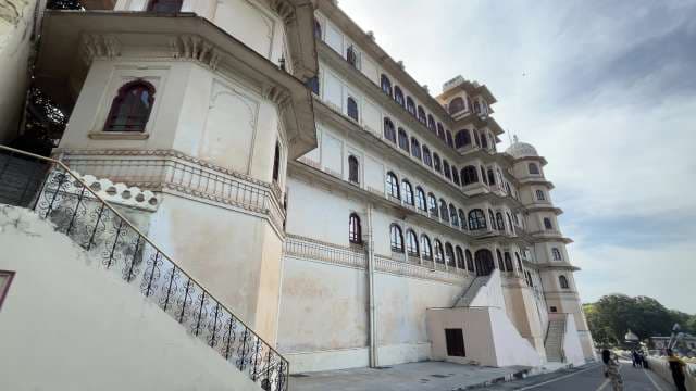 Udaipur City Palace Majestic Facade Under Blue Sky