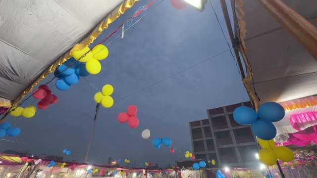 Colorful Balloon Decorations at Evening Street Festival